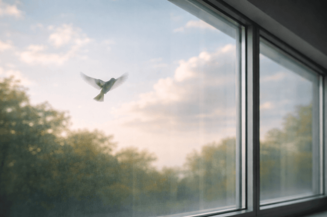 Spirituelle Bedeutung Vogel fliegt gegen Fenster