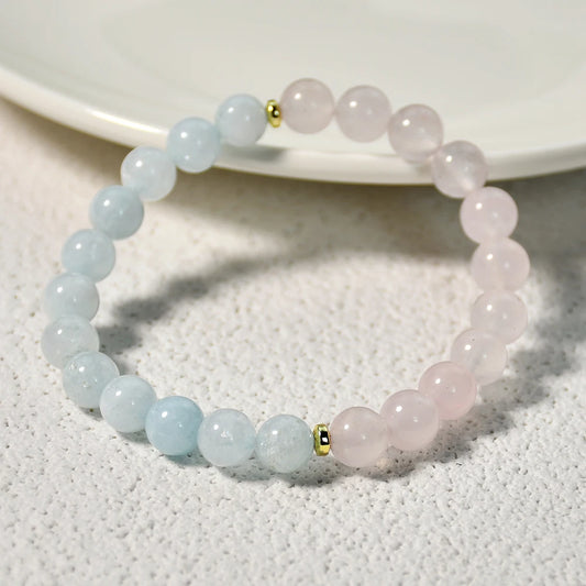 Aquamarin Rosenquarz Perlenarmband