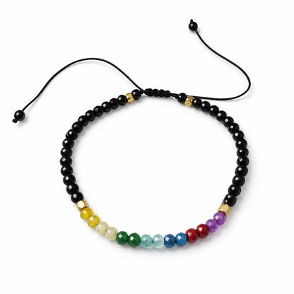 Chakra Balance Armband mit schwarzen 3-mm-Perlen und Chakra-Farbreihe