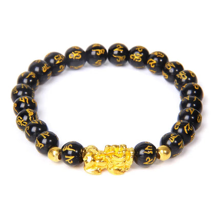 Feng Shui Armband Energiefluss Schwarz mit goldenen Symbolen