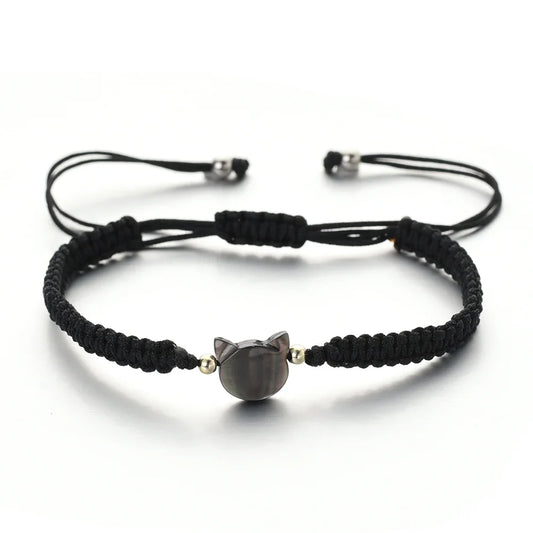 Mondstein Katzen Armband mit einem schwarzen Stein