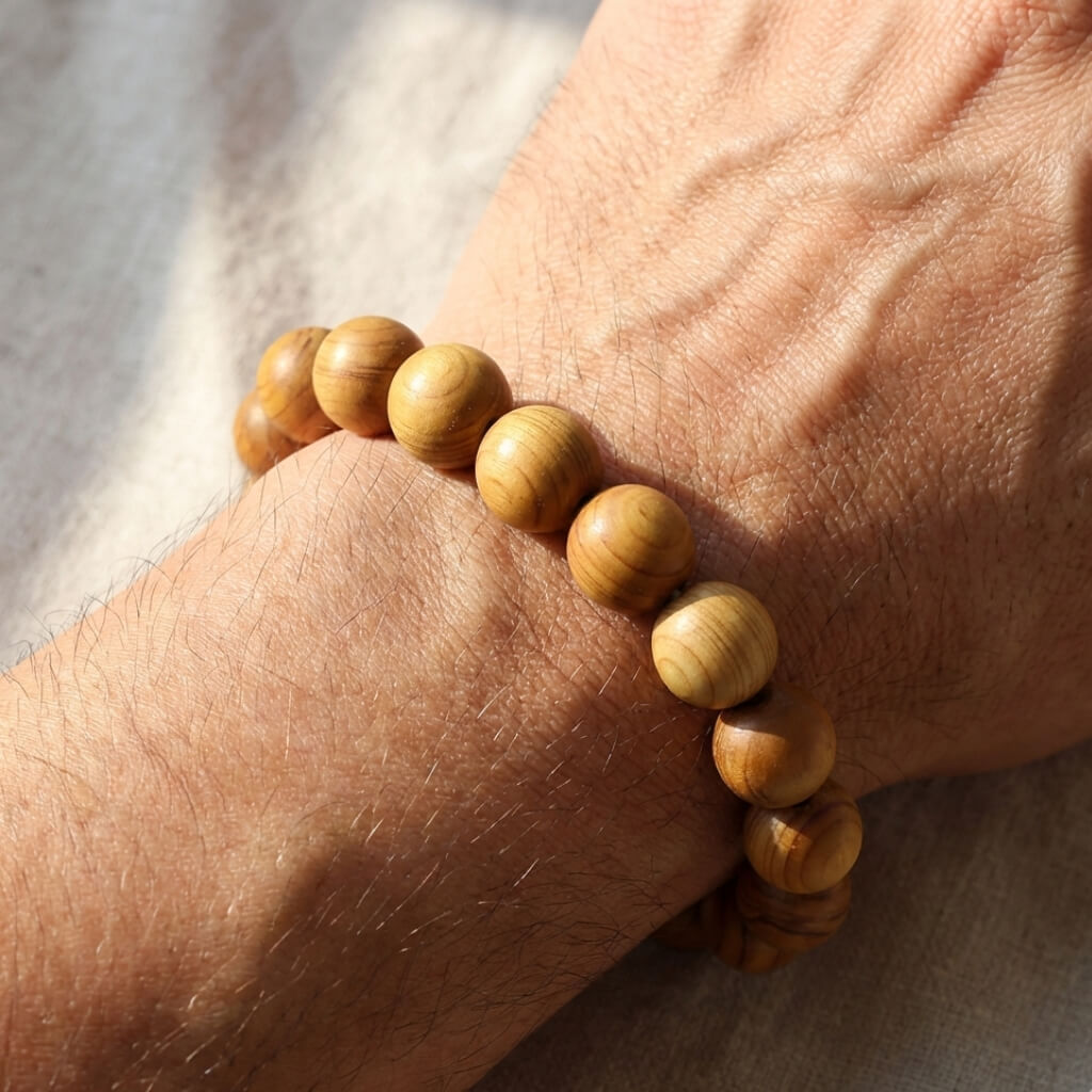 Zen Fokus Holzarmband getragen neu